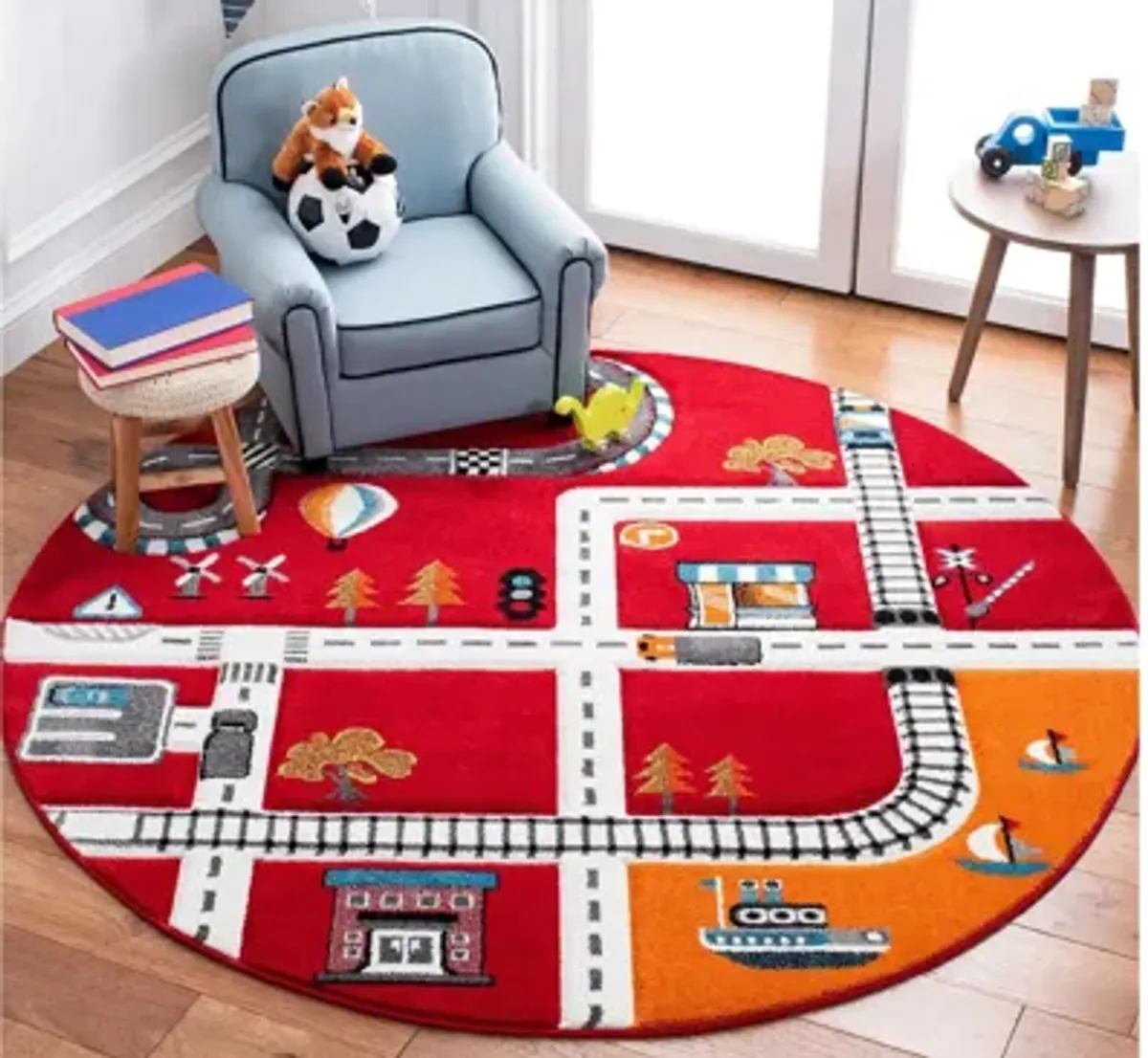 Carousel Cars Kids Area Rug Round