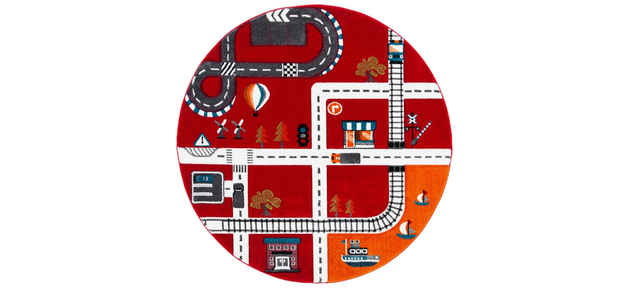 Carousel Cars Kids Area Rug Round in Red & Ivory by Safavieh