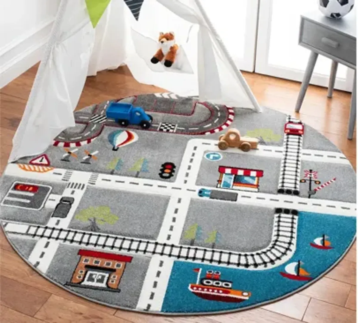 Carousel Cars Kids Area Rug Round