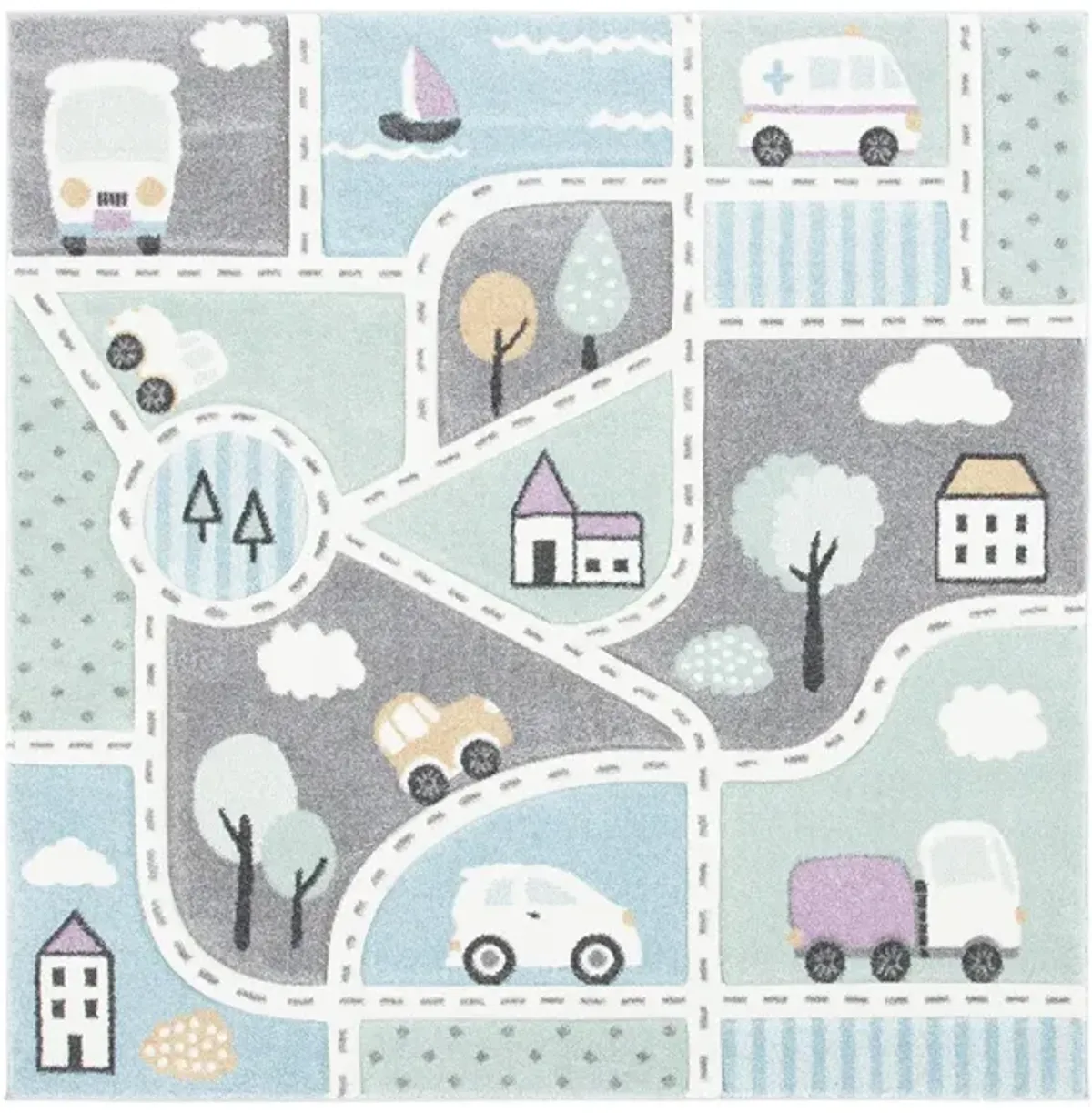 Carousel Cars Kids Area Rug