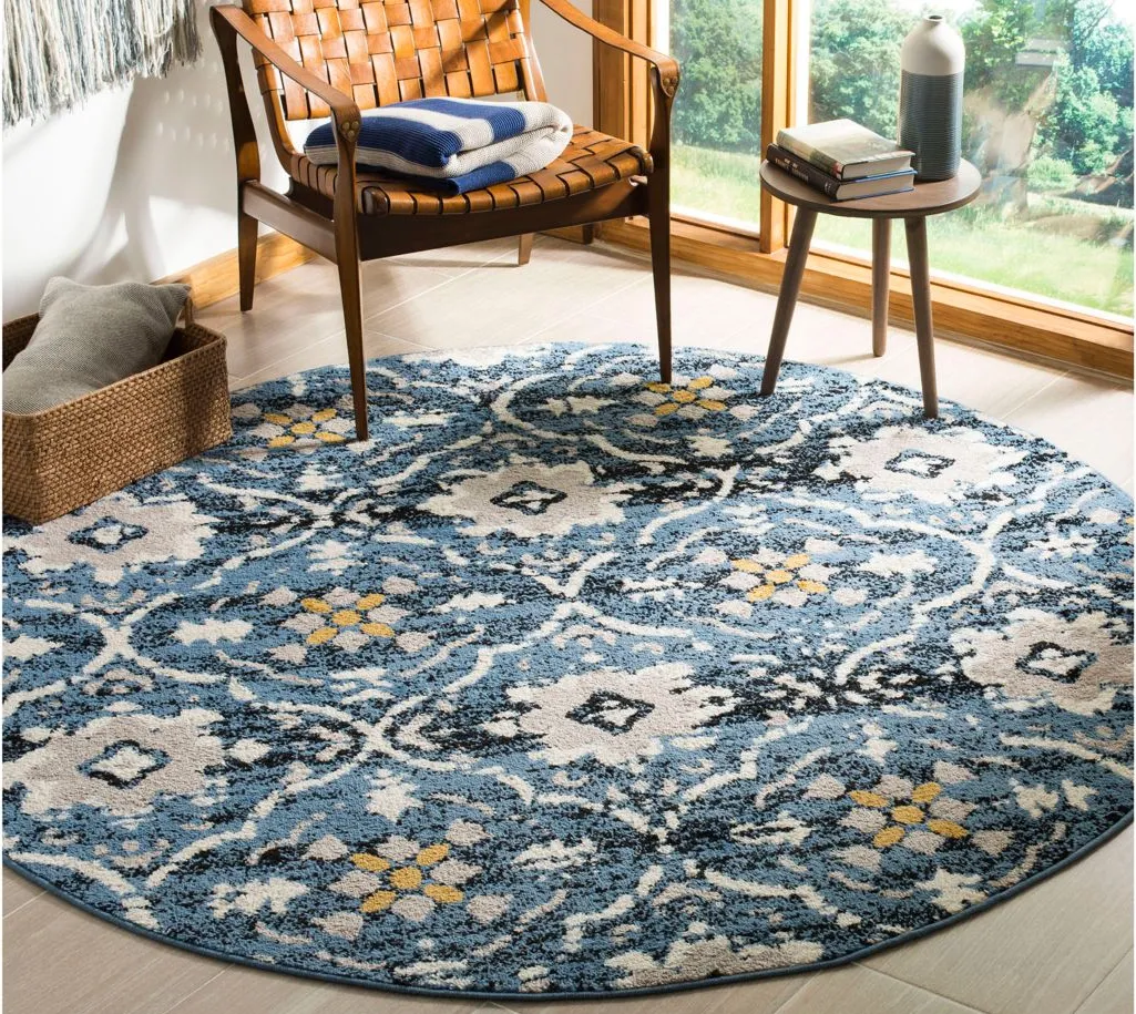 Jutland Area Rug Round in Blue / Cream by Safavieh