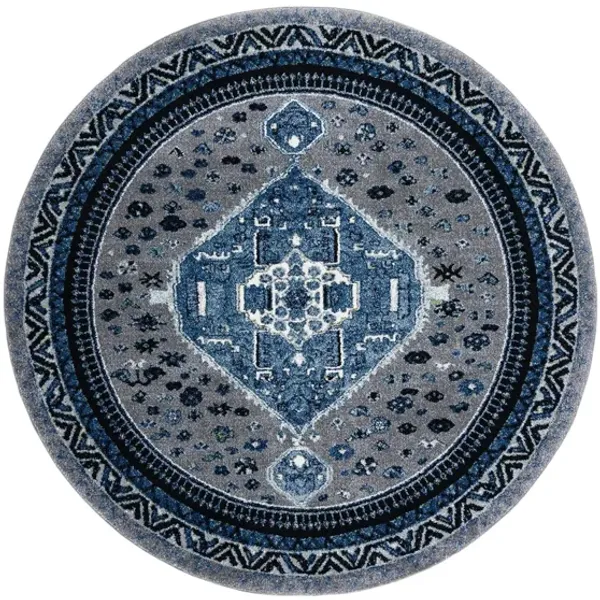 Vintage Hamadan Blue Area Rug Round