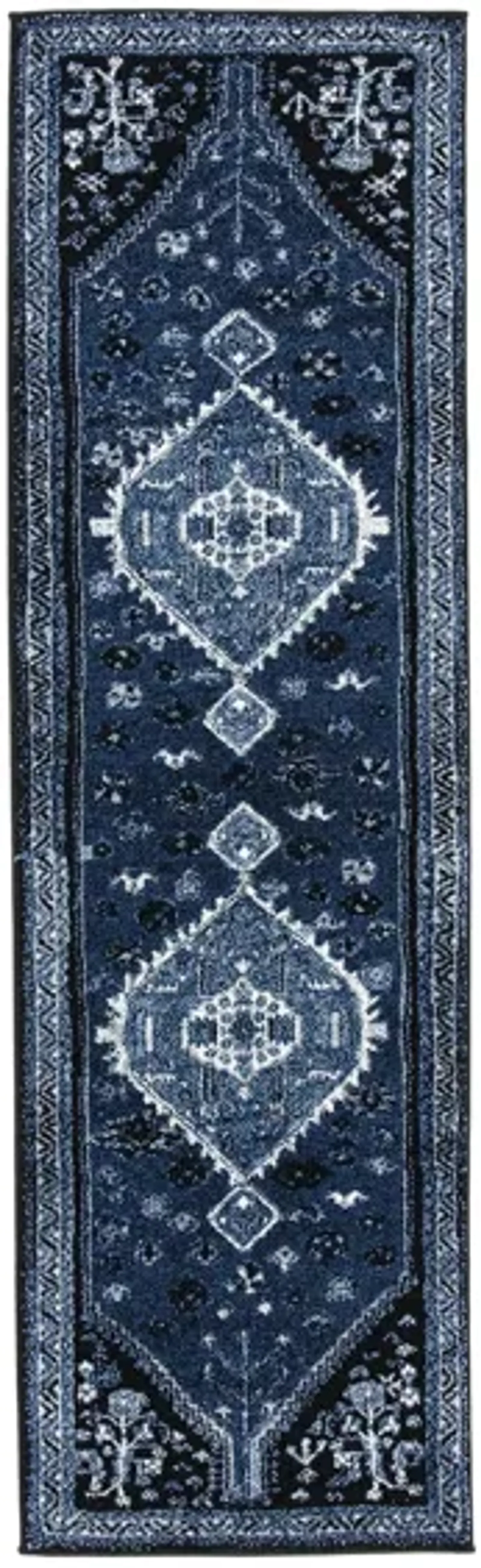 Vintage Hamadan Blue Runner Rug