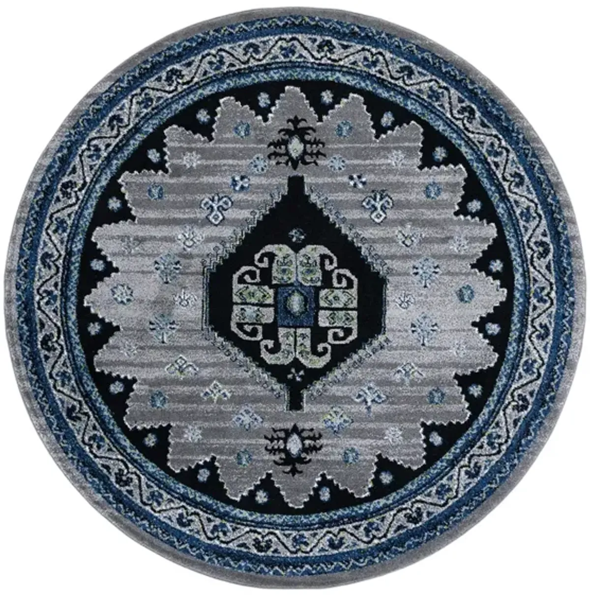 Medes Blue Area Rug Round in Blue & Black by Safavieh