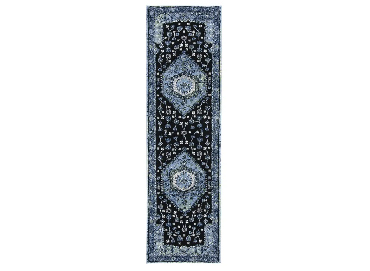 Hamadan Light Blue Runner Rug in Light Blue & Black by Safavieh