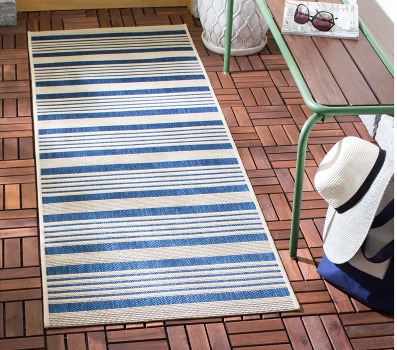 Courtyard Indoor/Outdoor Runner Rug in Navy & Beige by Safavieh