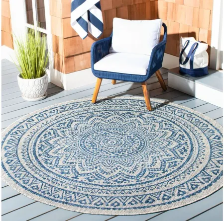 Courtyard Mandala Indoor/Outdoor Area Rug Round in Light Gray & Blue by Safavieh