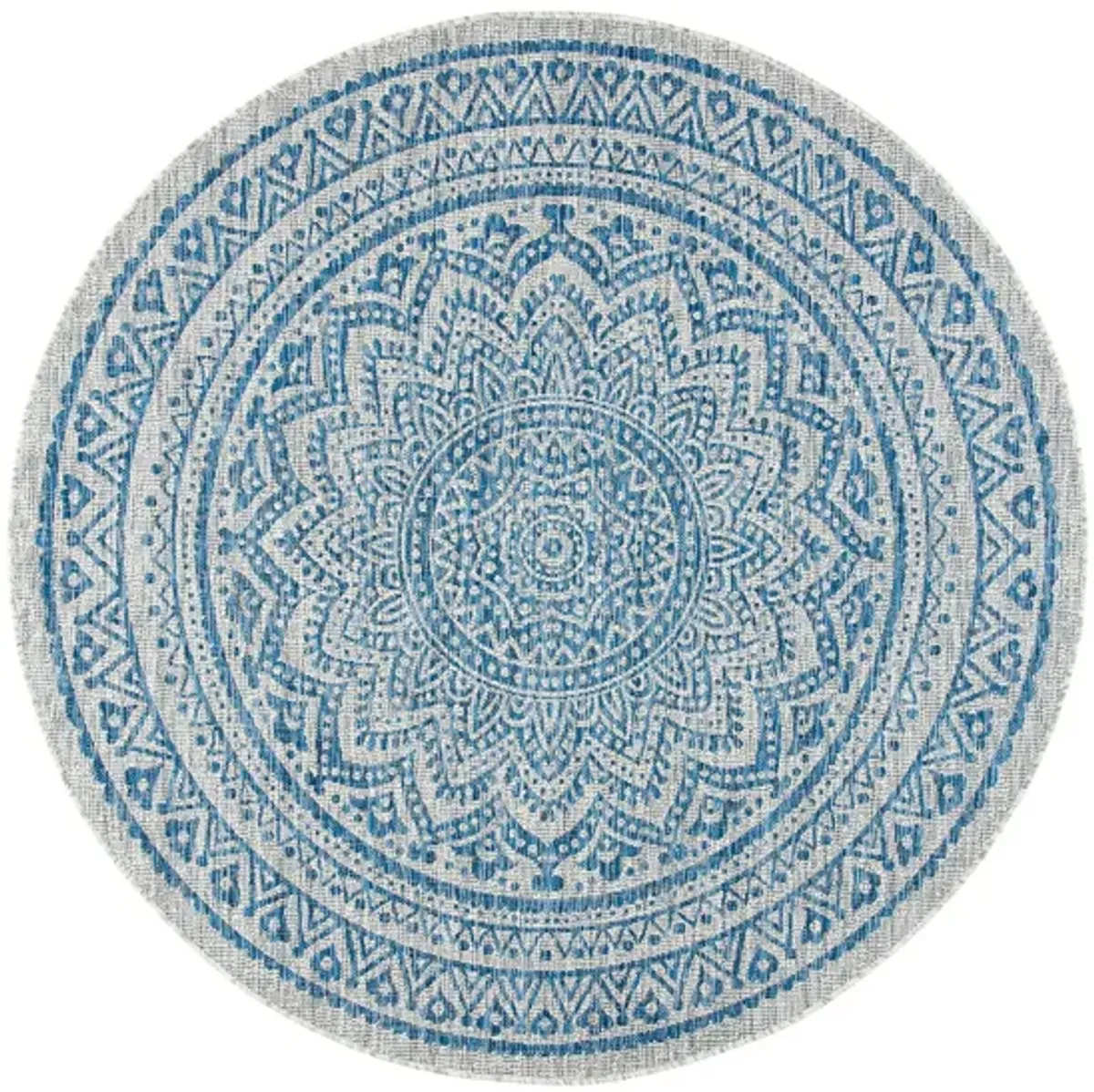 Courtyard Mandala Indoor/Outdoor Area Rug Round in Light Gray & Blue by Safavieh