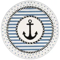 Carousel Anchor Kids Area Rug Round in Ivory & Navy by Safavieh