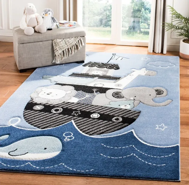 Carousel Arc Kids Area Rug Round in Blue & Gray by Safavieh