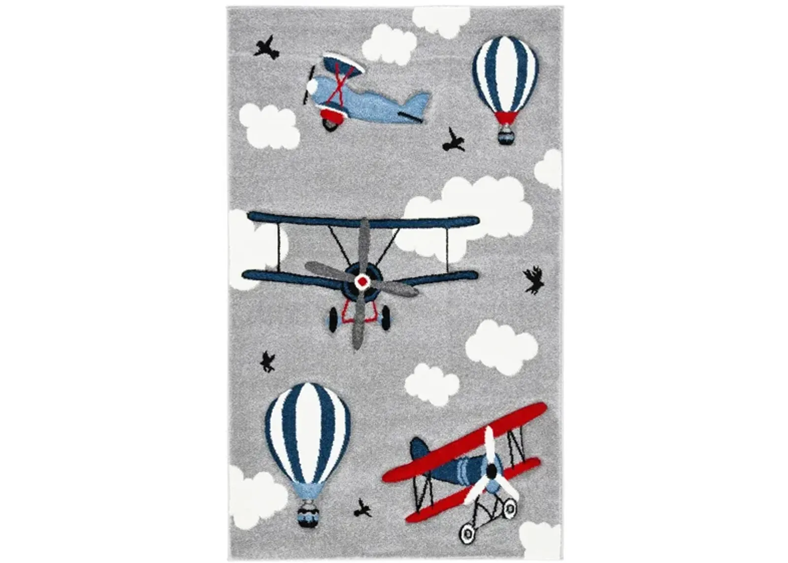 Carousel Airplanes Kids Area Rug in Light Gray & Red by Safavieh