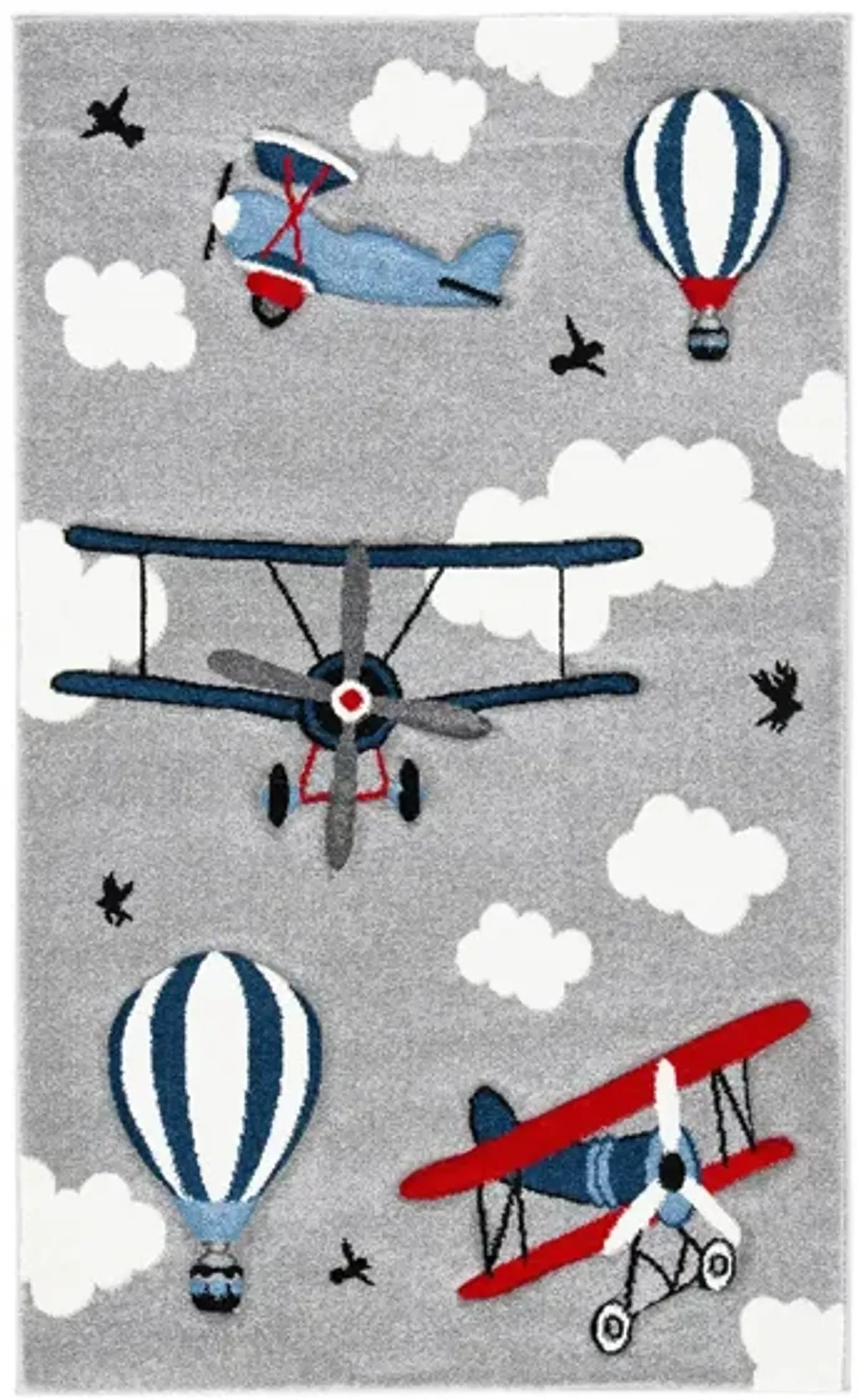 Carousel Airplanes Kids Area Rug in Light Gray & Red by Safavieh