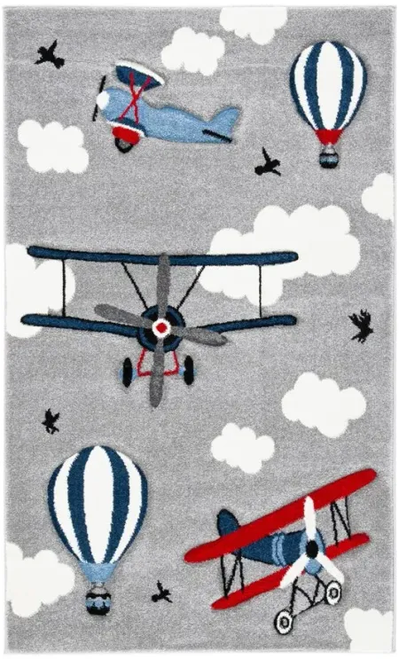 Carousel Airplanes Kids Area Rug in Light Gray & Red by Safavieh