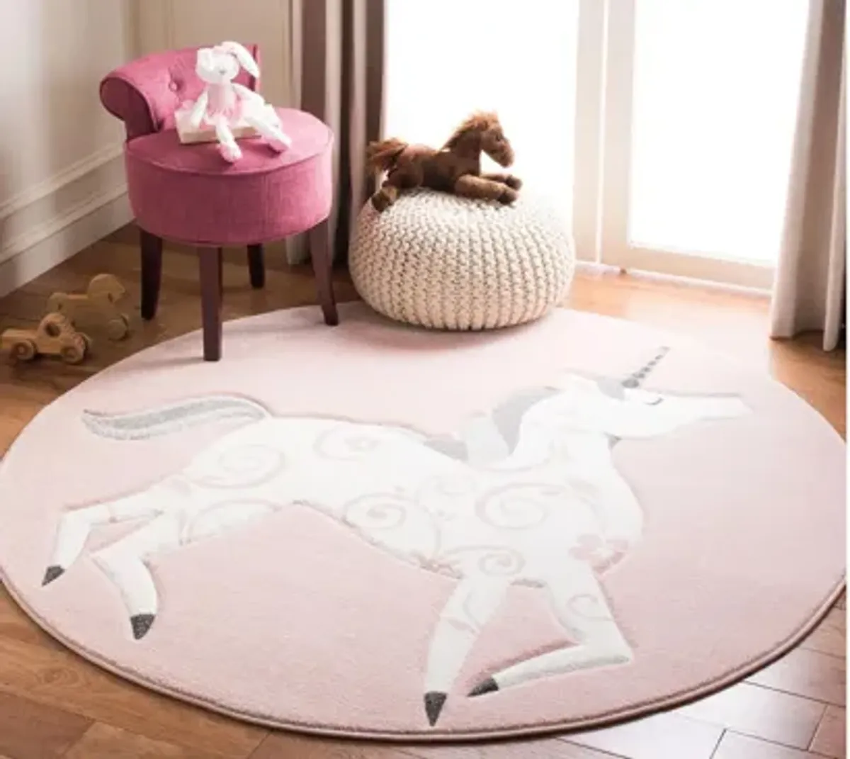 Carousel Unicorn Kids Area Rug Round