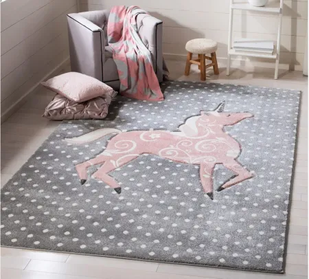 Carousel Unicorn Kids Area Rug in Gray&Ivory & Pink by Safavieh