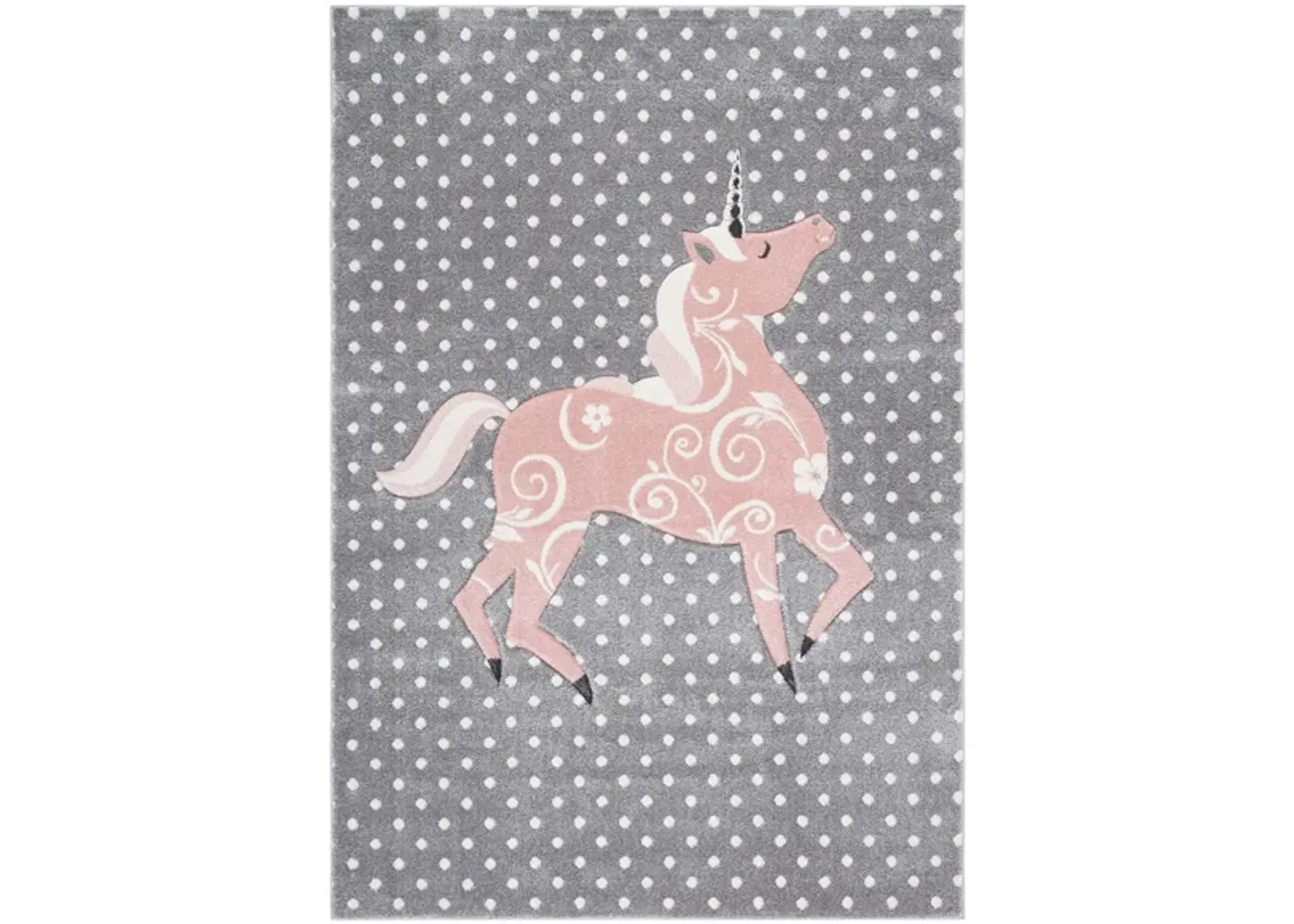 Carousel Unicorn Kids Area Rug in Gray&Ivory & Pink by Safavieh