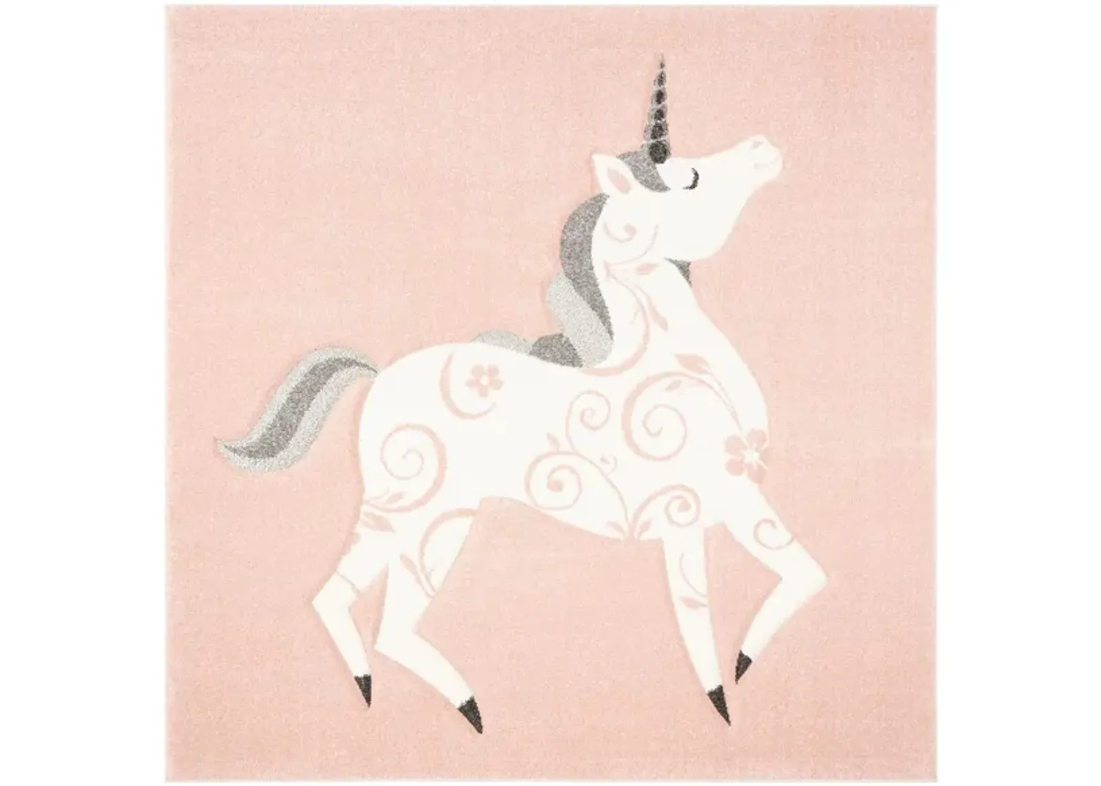 Carousel Unicorn Kids Area Rug in Pink & Ivory by Safavieh