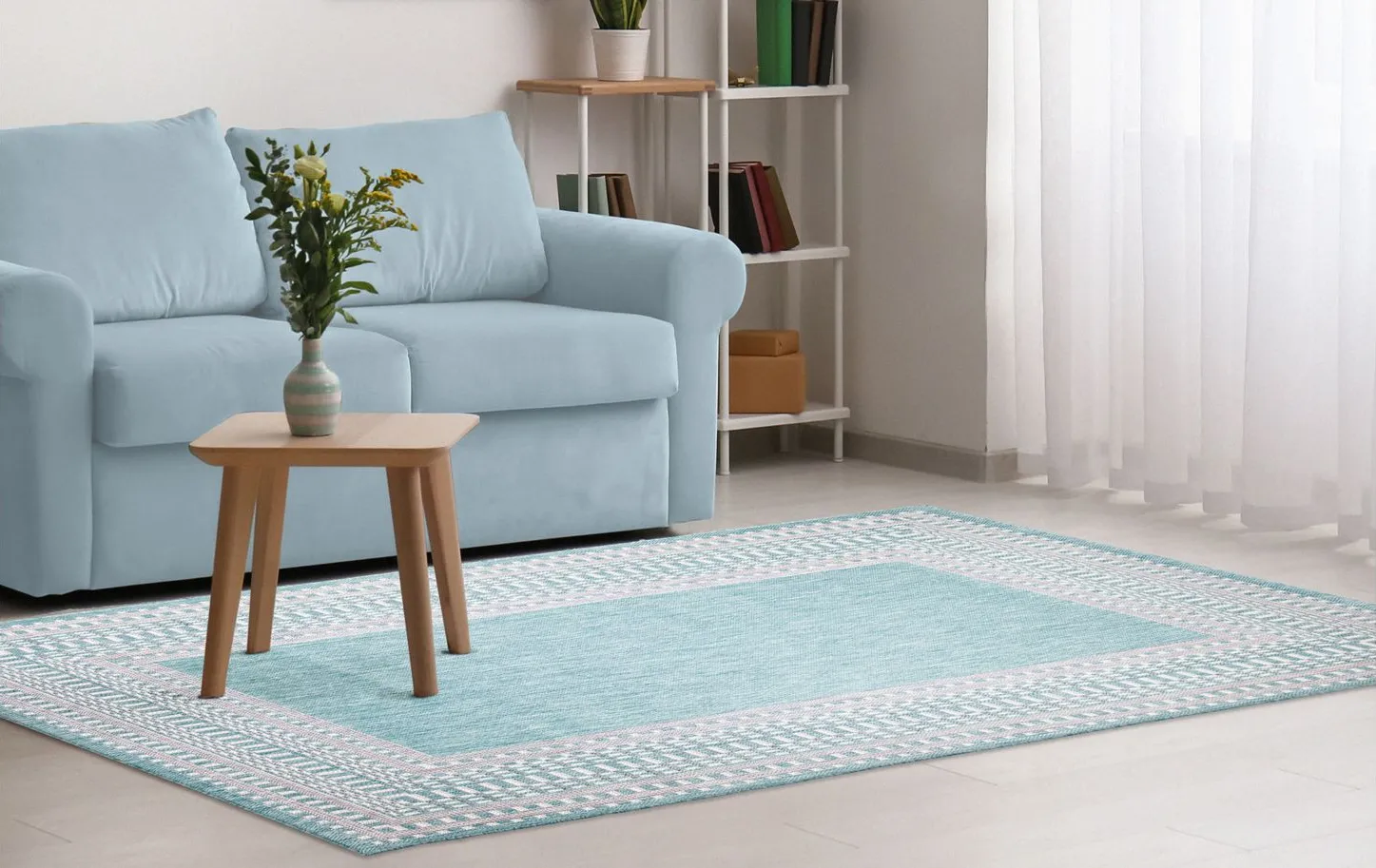 Liora Manne Malibu Etched Border Indoor/Outdoor Area Rug in Aqua by Trans-Ocean Import Co Inc