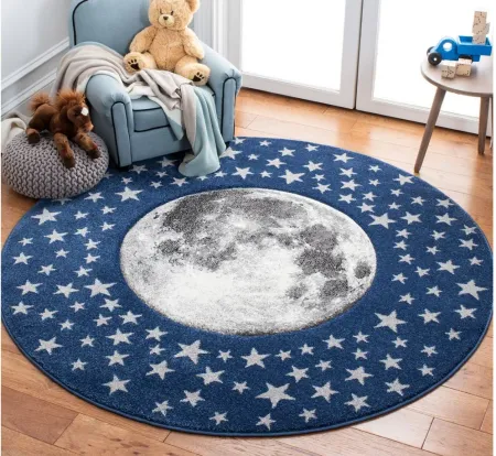 Carousel Earth Kids Area Rug Round in Navy & Gray by Safavieh