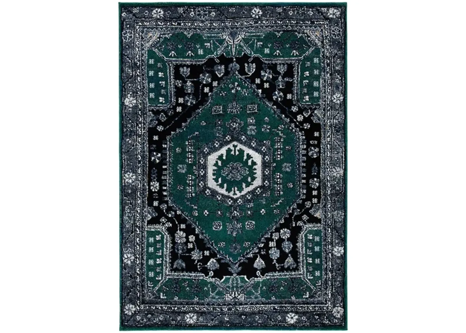 Hamadan Green Area Rug in Green & Black by Safavieh