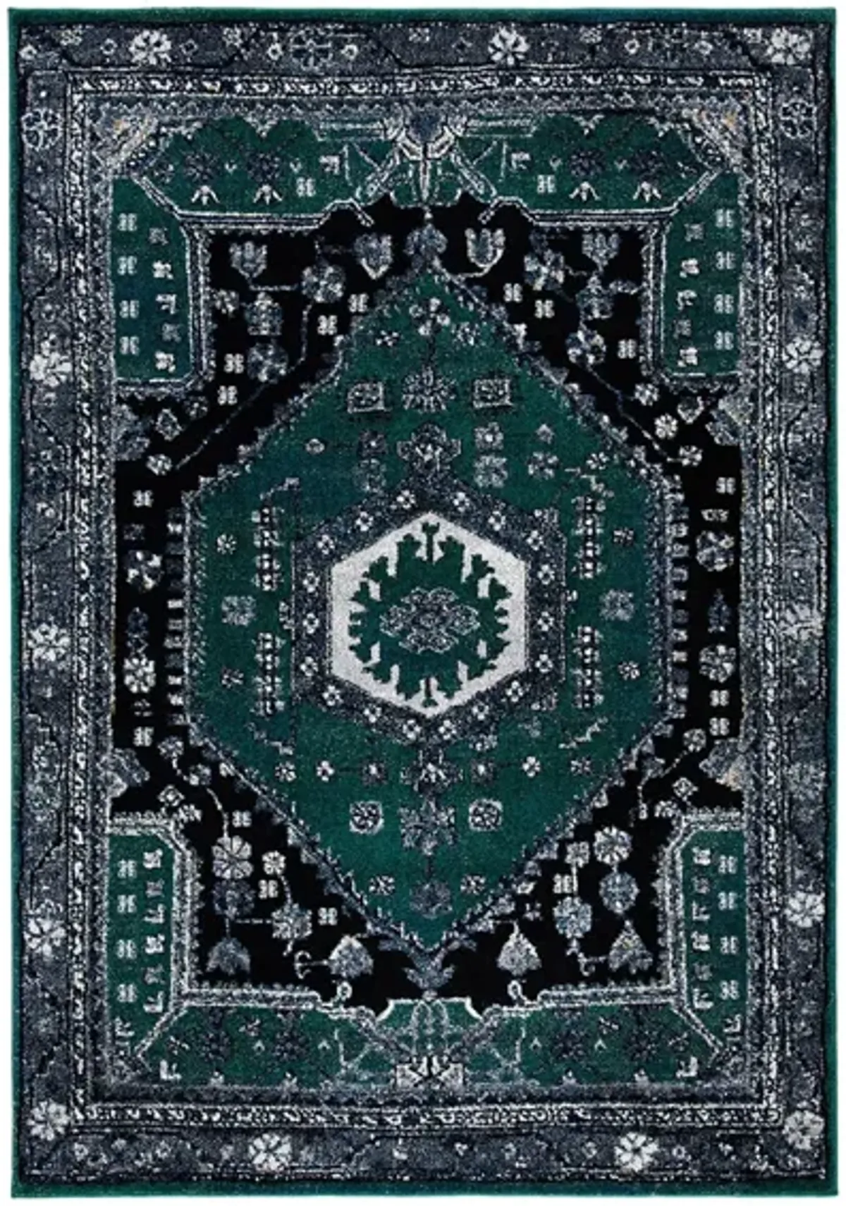 Hamadan Green Area Rug in Green & Black by Safavieh