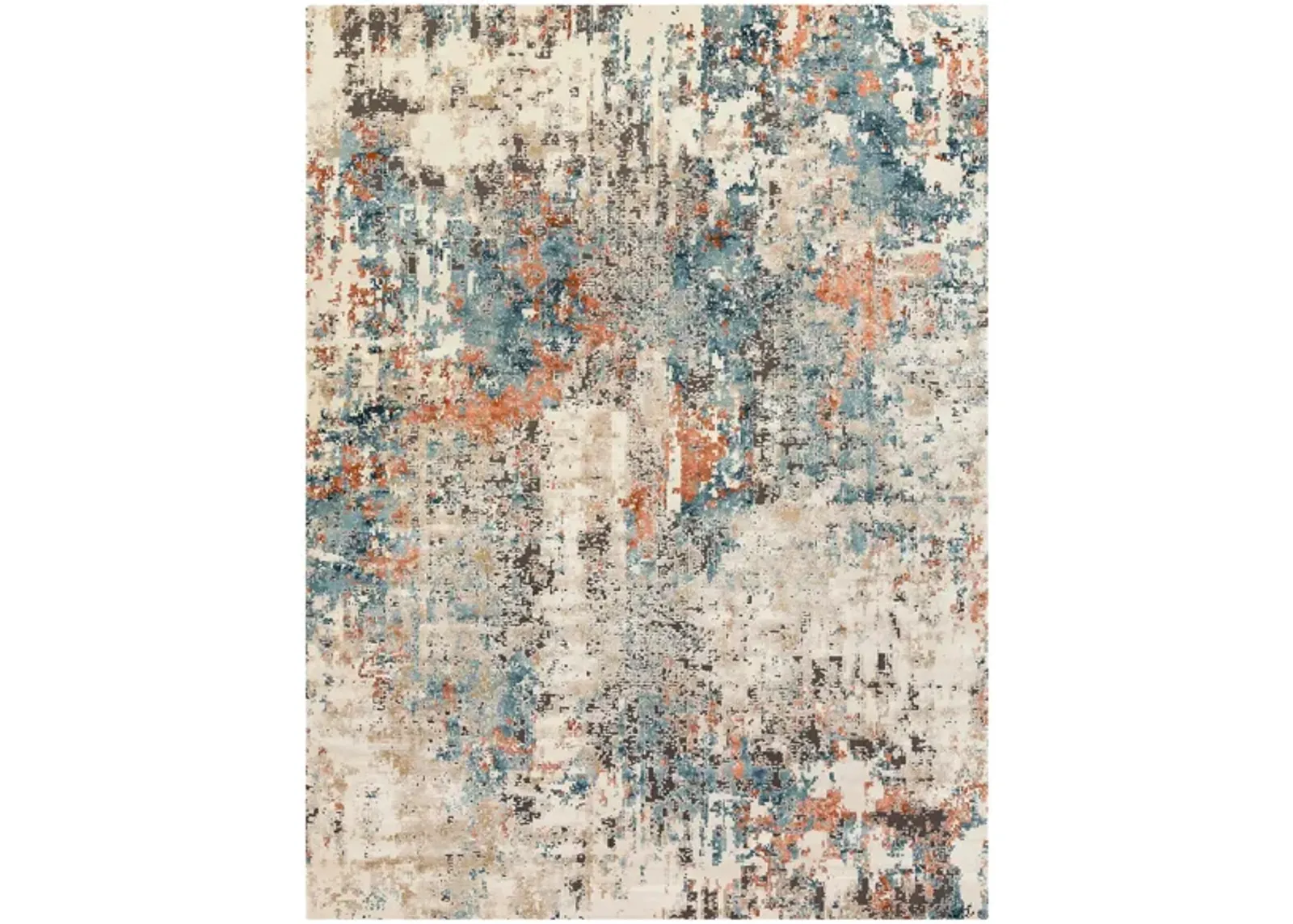 Pune Delhi Rug in Teal, Aqua, Beige, Taupe, Dark Brown, Burnt Orange, Coral, Camel by Surya