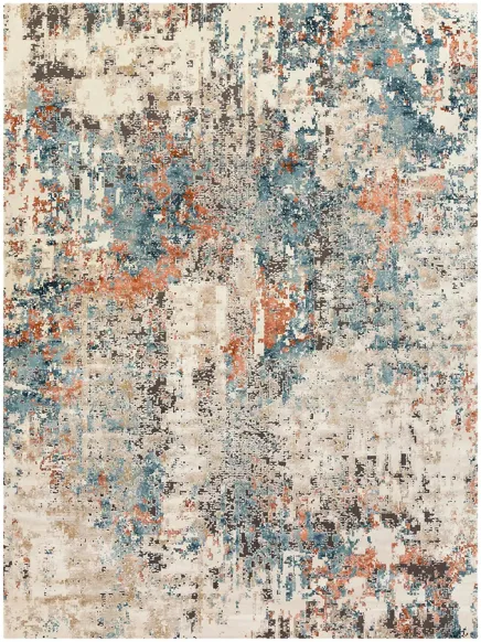 Pune Delhi Rug in Teal, Aqua, Beige, Taupe, Dark Brown, Burnt Orange, Coral, Camel by Surya