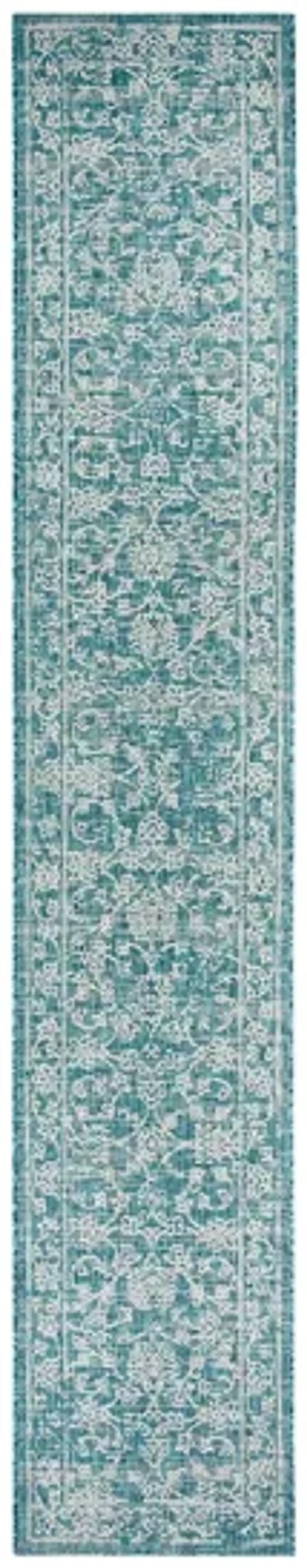 Courtyard Pacific Indoor/Outdoor Runner Rug in Turquoise by Safavieh