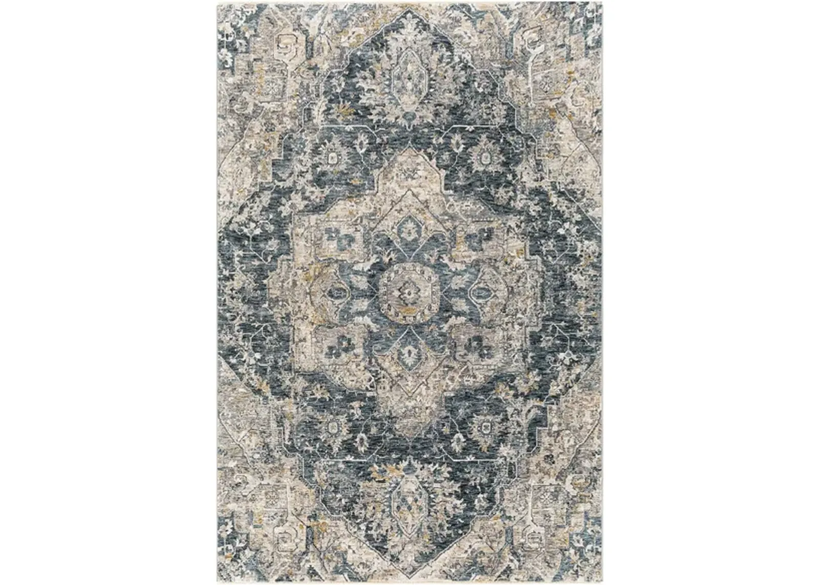 Caerdyf Newcastle Area Rug in Teal, Ivory, Gray, Camel by Surya