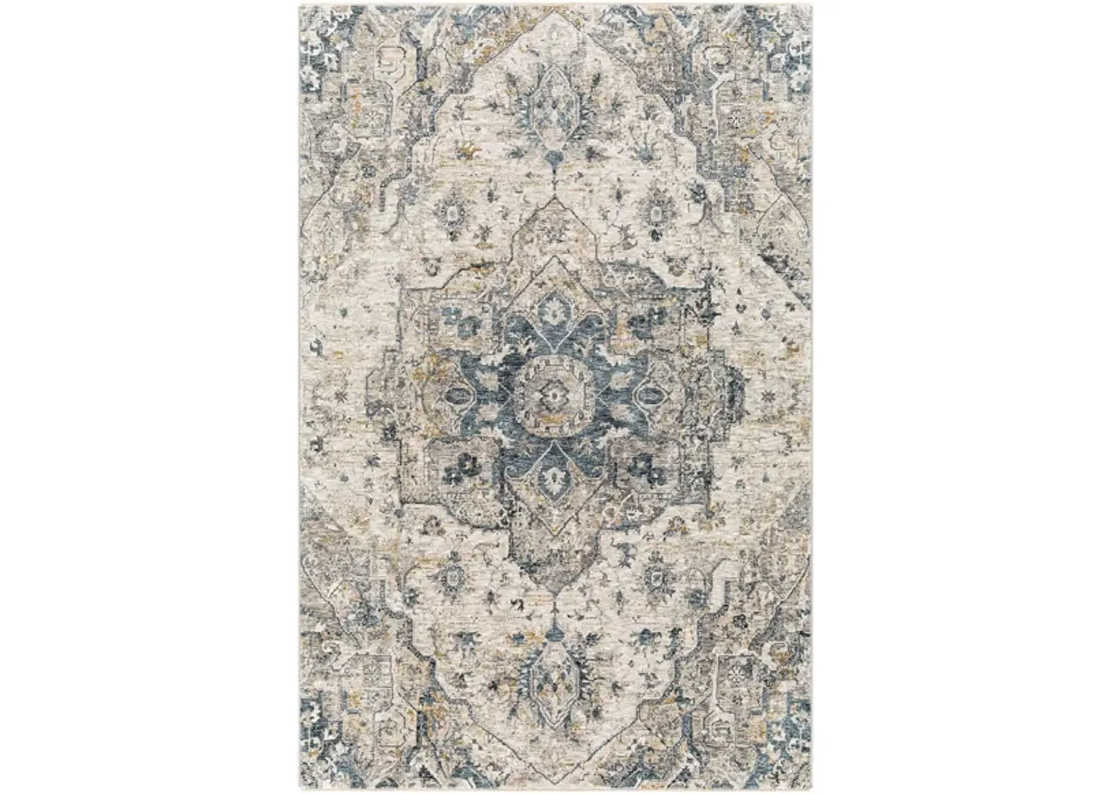 Caerdyf Shotton Area Rug in Teal, Ivory, Gray, Camel by Surya