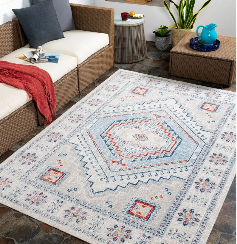 Huntington Beach Roma Indoor/Outdoor Area Rug in Dark Blue, Brick Red, Light Brown, Medium Gray, Cream, Tan by Surya