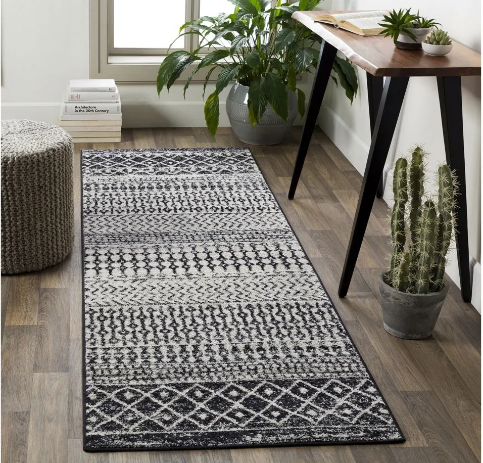 Elaziz Area Rug in Black, Light Gray, Medium Gray, White by Surya