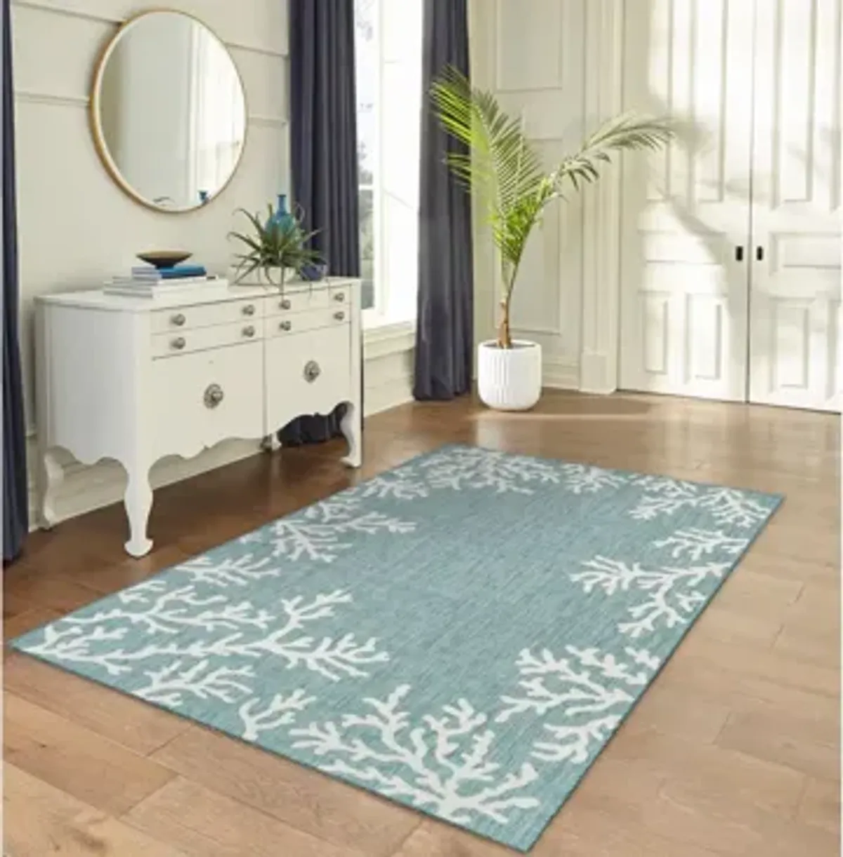 Carmel Coral Border Rug in Aqua by Trans-Ocean Import Co Inc