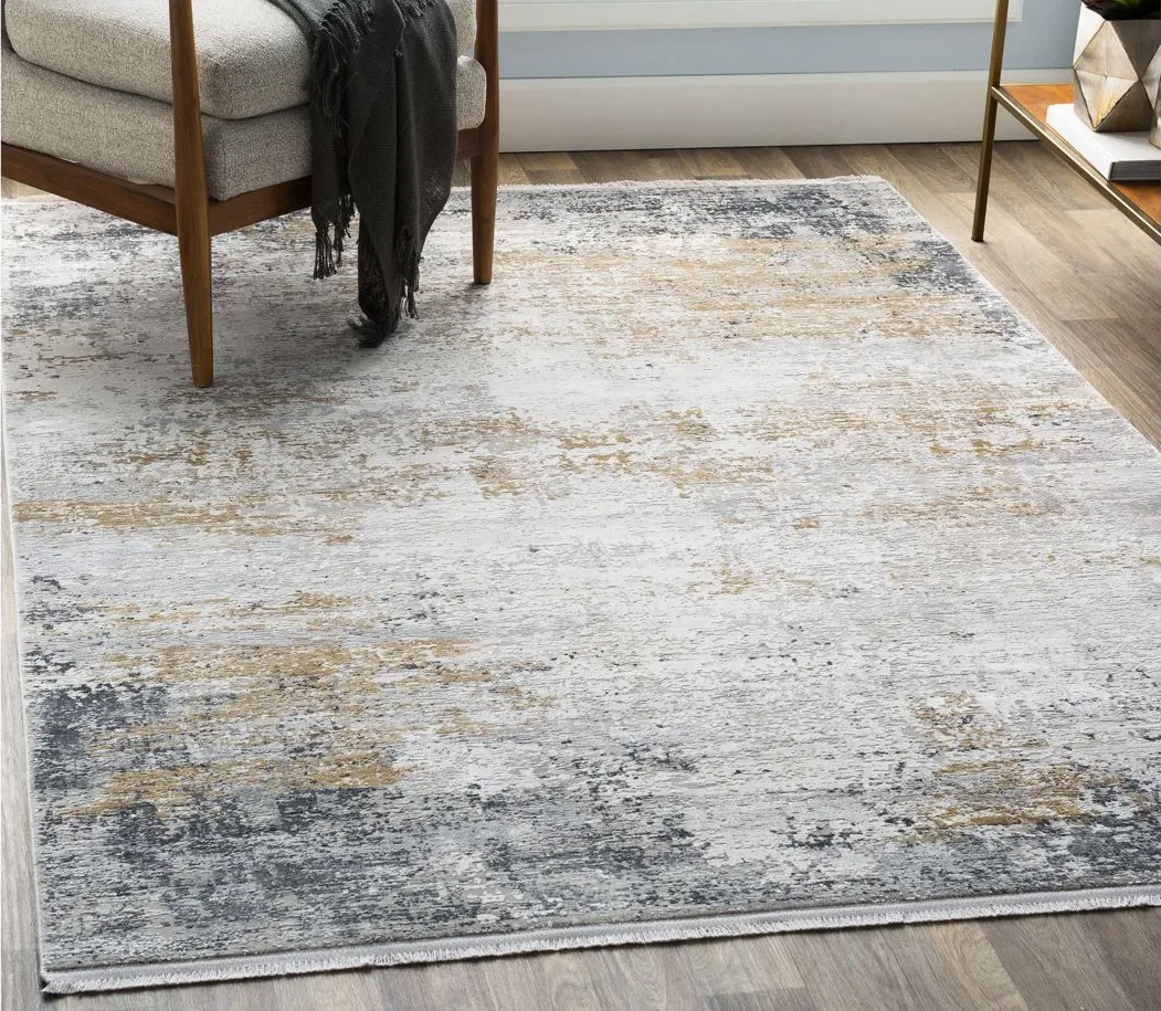 Solaris Distressed Rug in Medium Gray, Taupe, Bright Yellow, White by Surya