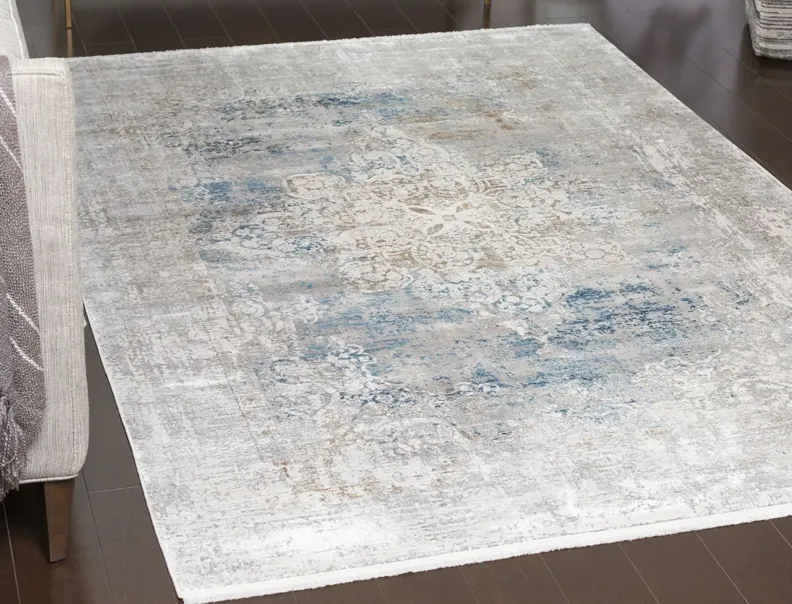 Solaris Topaz Rug in Sky Blue, Dark Blue, Taupe, Medium Gray, Light Gray, White, Bright Yellow by Surya