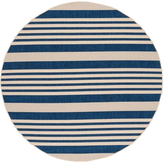 Courtyard Indoor/Outdoor Area Rug Round in Navy & Beige by Safavieh