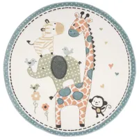 Carousel Zoo Friends Kids Area Rug Round in Ivory by Safavieh