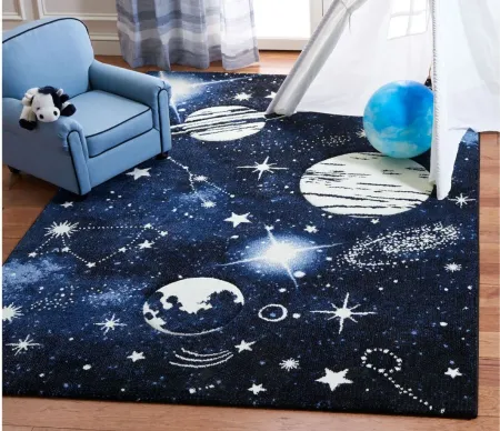Carousel Outerspace Kids Area Rug in Dark Blue & Light Blue by Safavieh