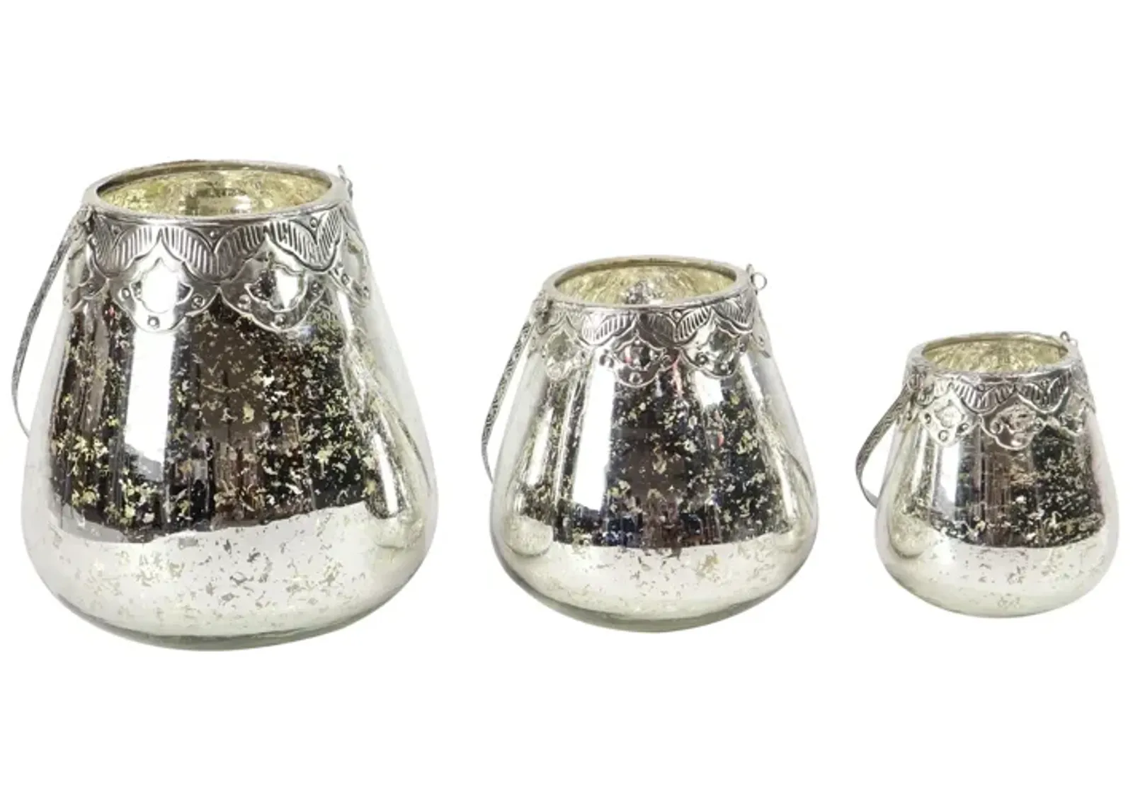 Ivy Collection Set of 3 Silver Glass Candle Holders in Silver by UMA Enterprises