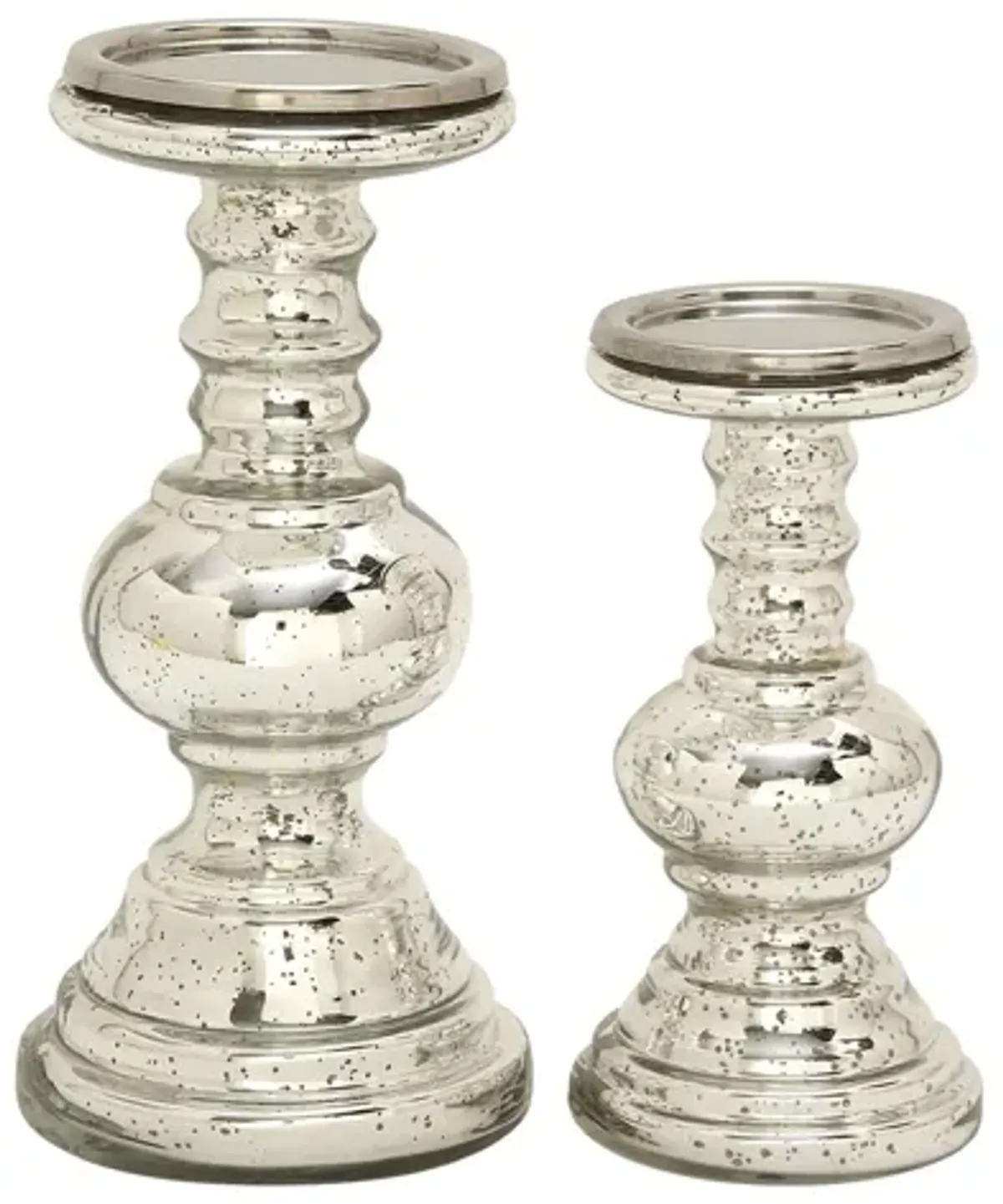 Ivy Collection Set of 2 Silver Glass Candle Holders