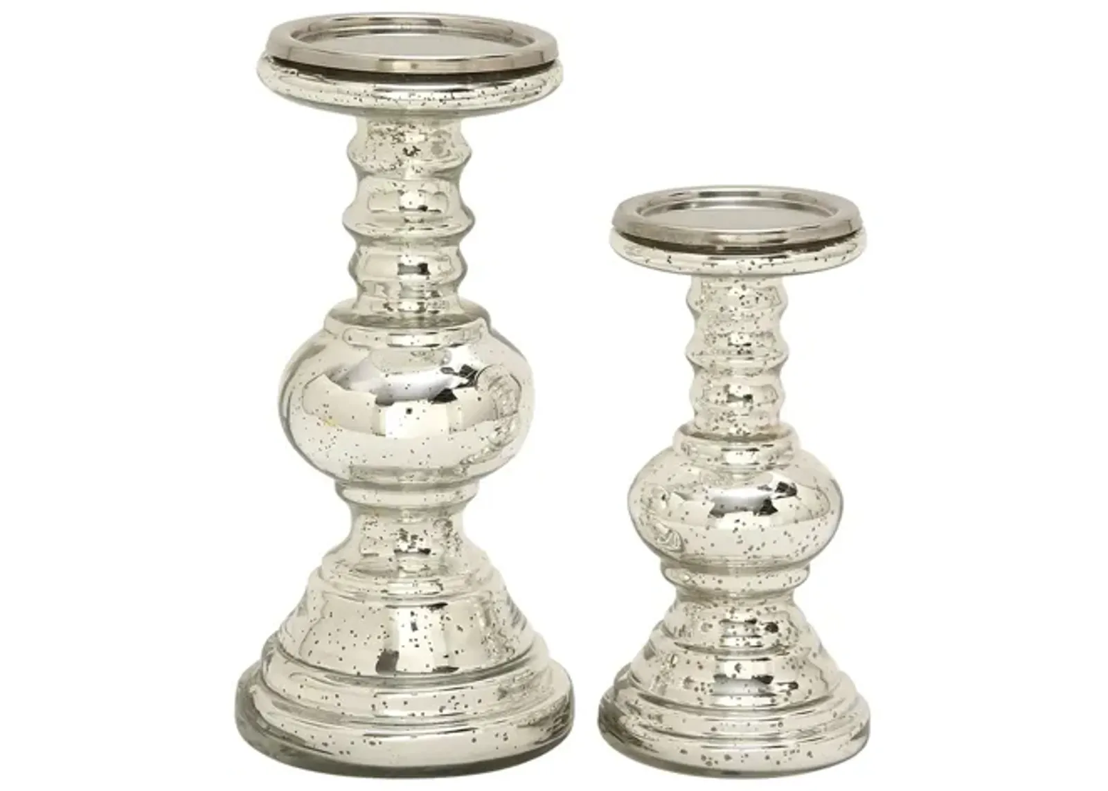 Ivy Collection Set of 2 Silver Glass Candle Holders in Silver by UMA Enterprises