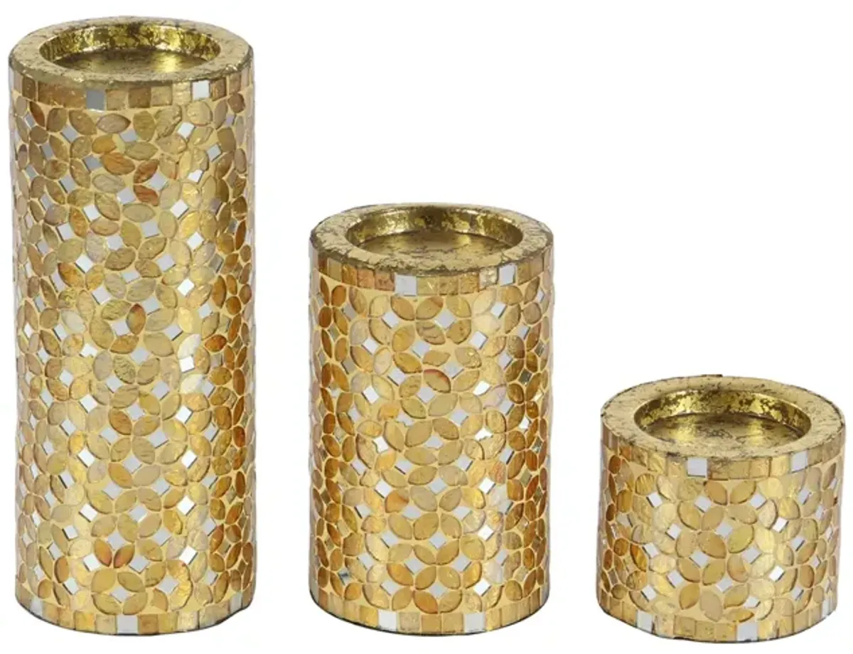 Ivy Collection Set of 3 Gold Metal Candle Holders in Gold by UMA Enterprises