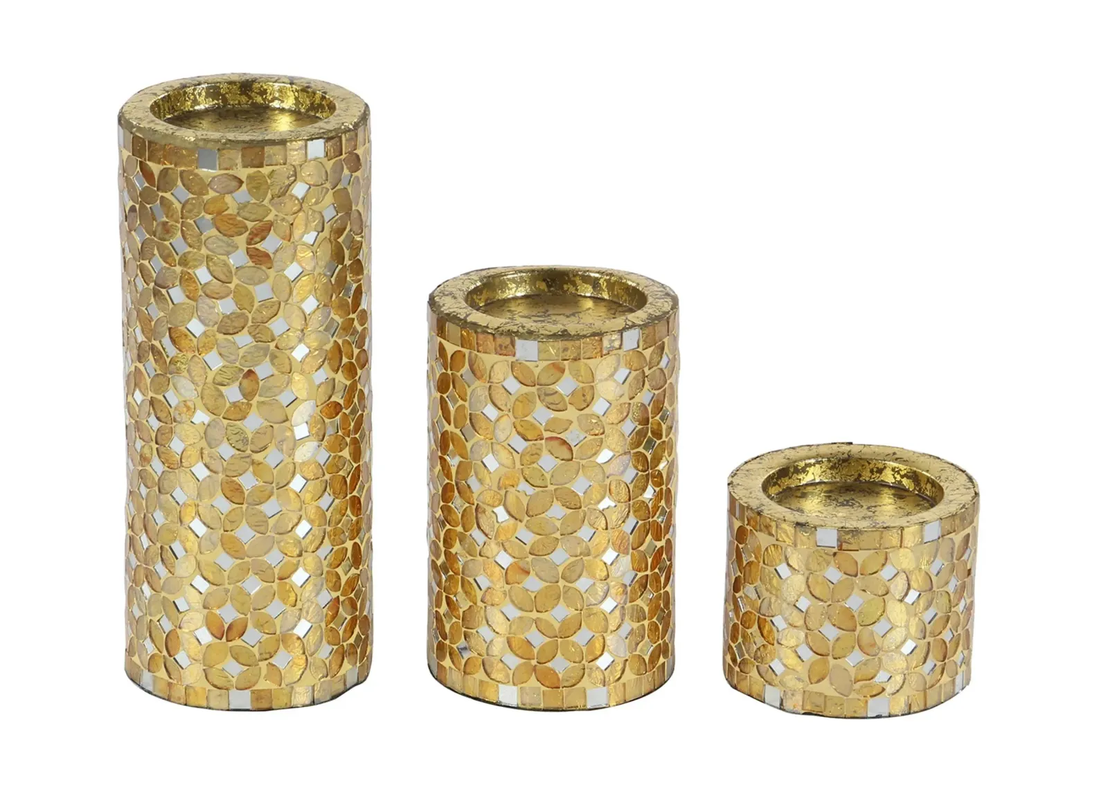 Ivy Collection Set of 3 Gold Metal Candle Holders