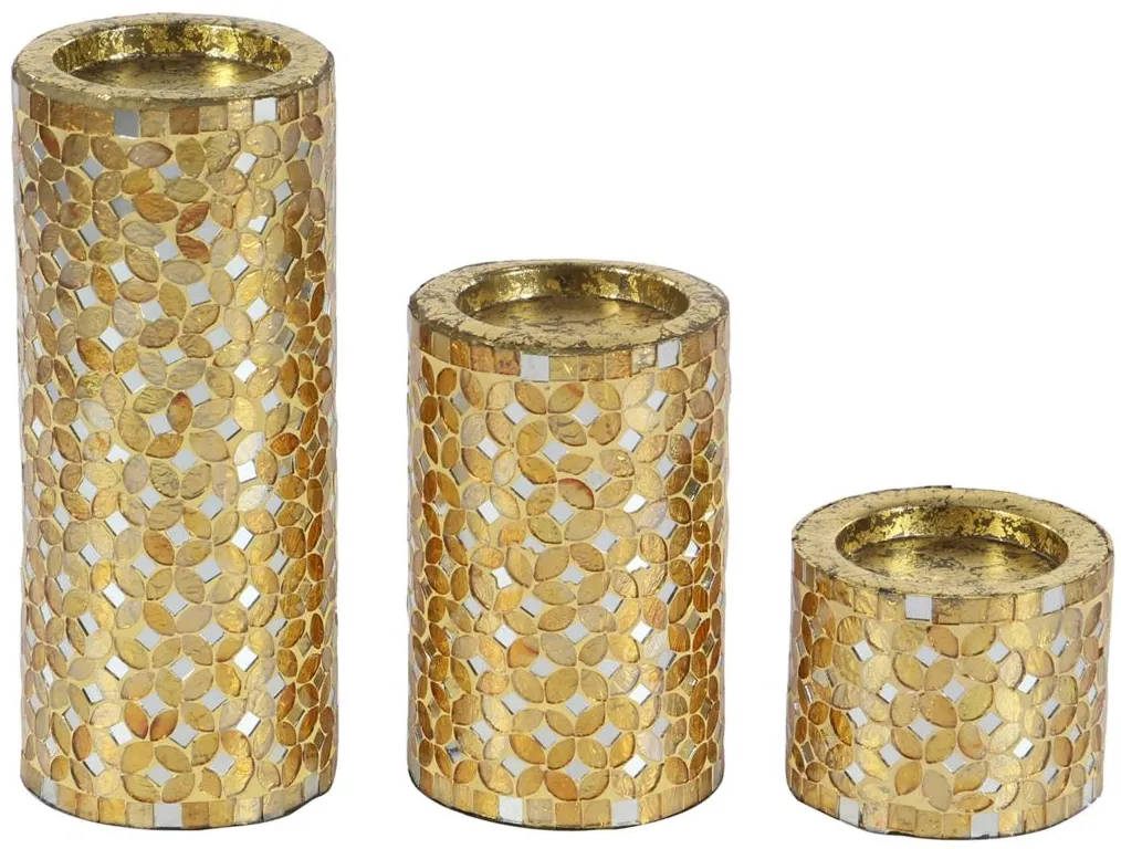 Ivy Collection Set of 3 Gold Metal Candle Holders in Gold by UMA Enterprises