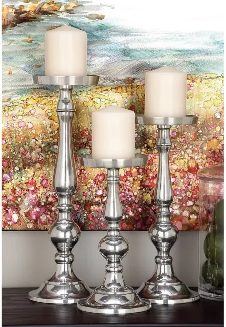 Ivy Collection Set of 3 Silver Aluminum Candle Holders in Silver by UMA Enterprises