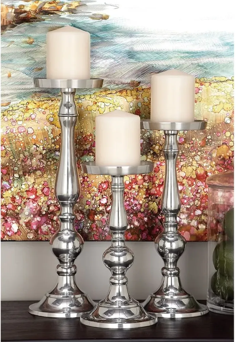 Ivy Collection Set of 3 Silver Aluminum Candle Holders in Silver by UMA Enterprises