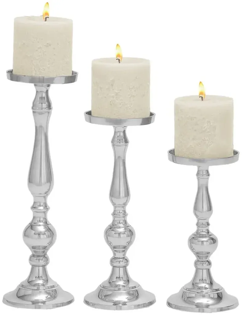 Ivy Collection Set of 3 Silver Aluminum Candle Holders in Silver by UMA Enterprises