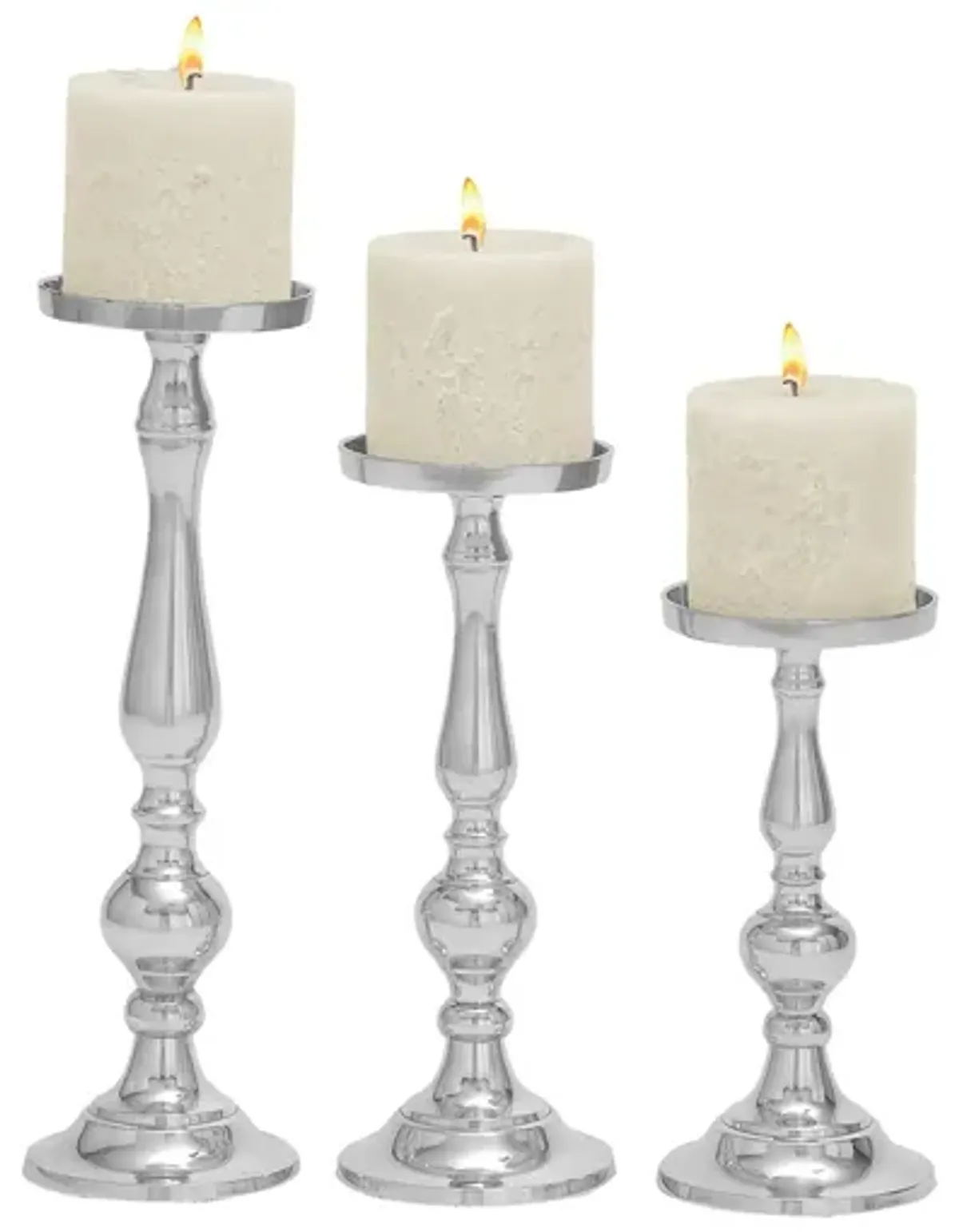 Ivy Collection Set of 3 Silver Aluminum Candle Holders in Silver by UMA Enterprises