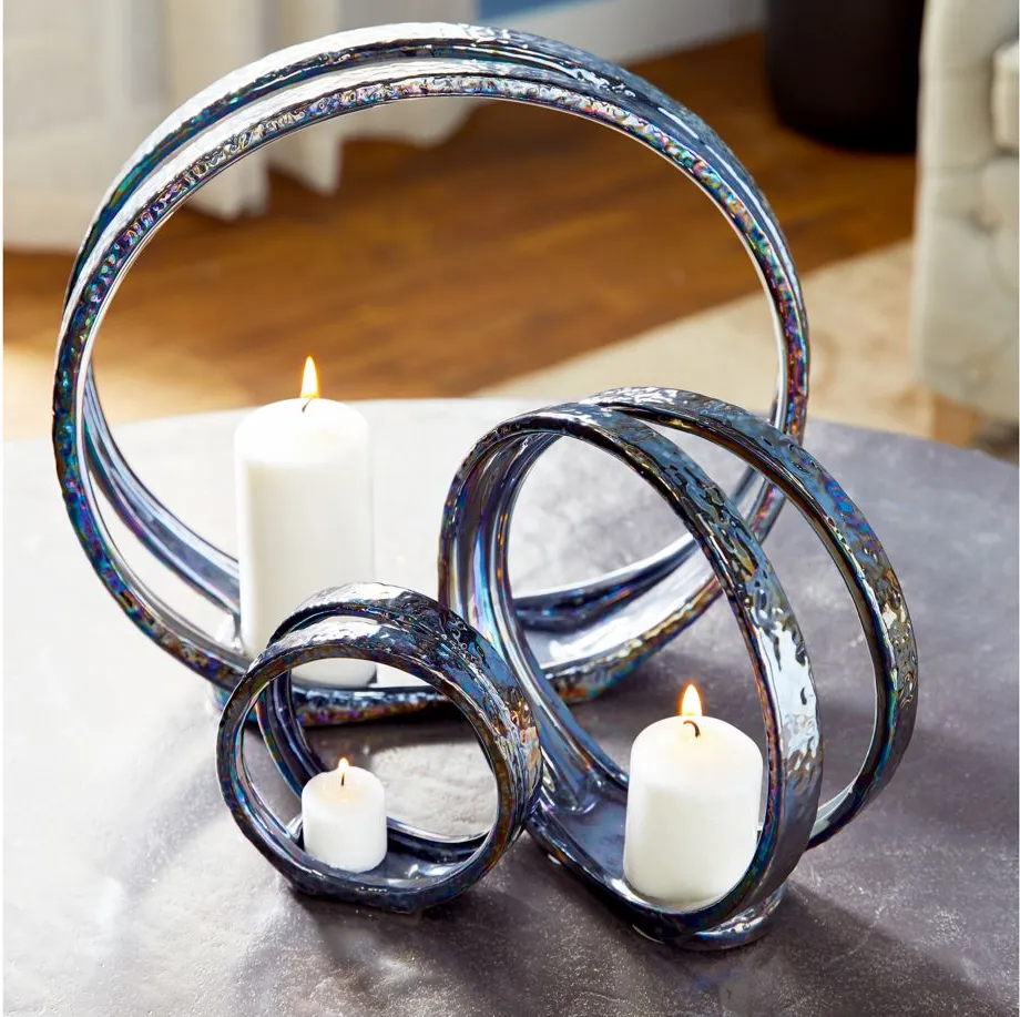 Ivy Collection Silver Ceramic Candlestick Holder in Silver by UMA Enterprises