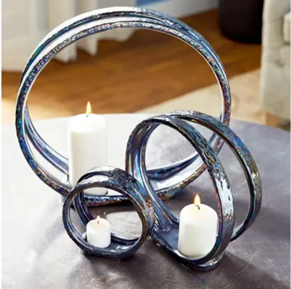Ivy Collection Silver Ceramic Candlestick Holder